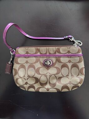 2000’s COACH Signature Canvas Wristlet in Brown with Purple Trim